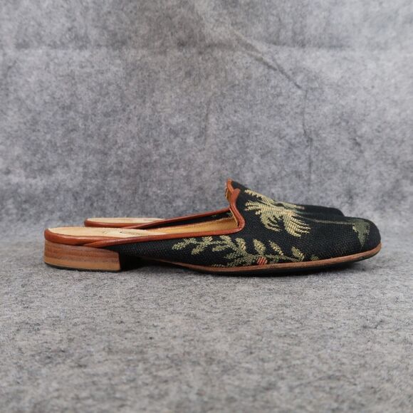 Talbots Shoes Women 5.5 Mule Slip On Fashion Classic Palm Tree Needlepoint Black - Picture 2 of 16